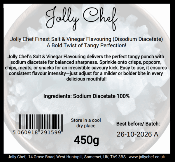 Jolly Chef Salt & Vinegar Flavouring - 100% pure food grade Disodium Acetate back image