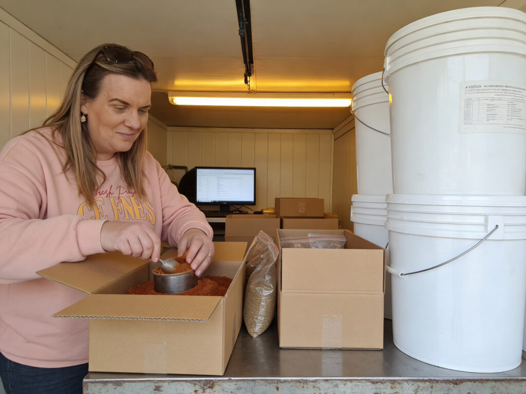 Kate packing Jolly Chef seasoning orders in our Somerset workshop