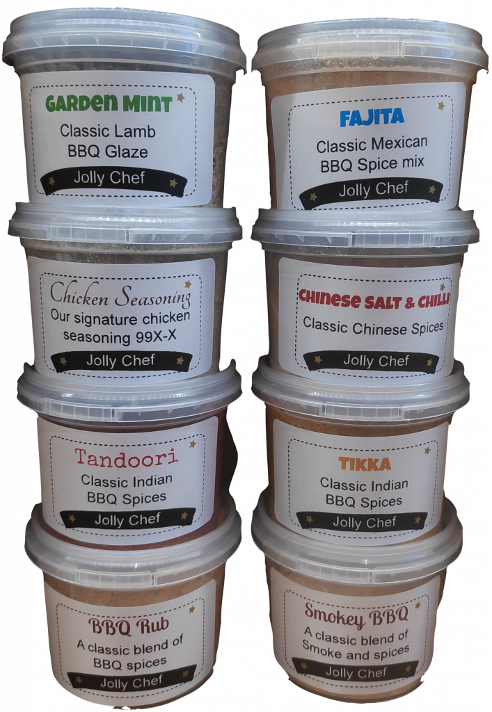 BBQ Spices. Set of 8 BBQ Marinade and Cooking Spice Rubs Jolly Chef