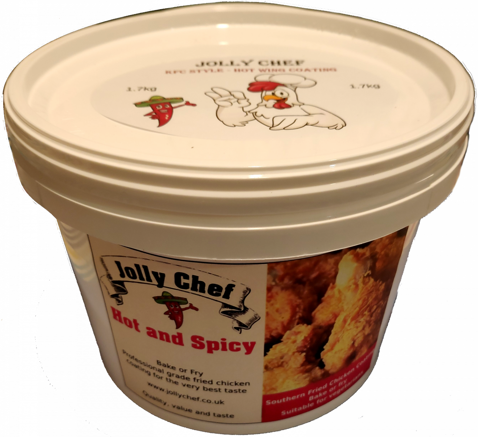 Hot and spicy wings, southern fried chicken coating. 1.7kg bucket